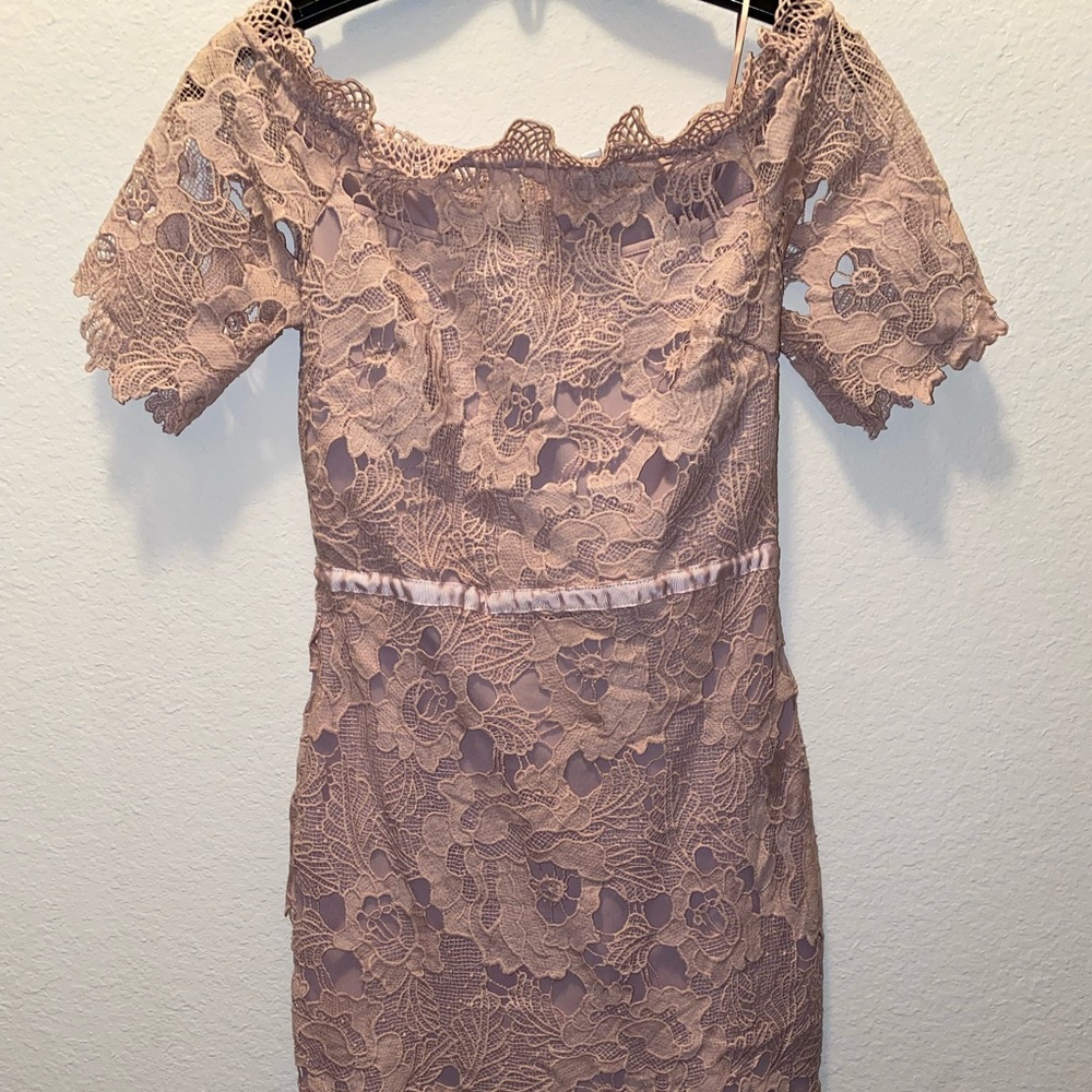 Blush Off the shoulder Midi Dress